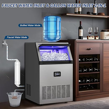 160LBS/24H High Output - Commercial Ice Maker Machine - 55 Clear Ice Cubes/Round (11-20 Mins), 35LBS Storage, Stainless Steel Undercounter/Freestanding for Home/Bar/Outdoor