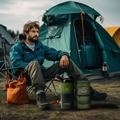 NATURE PIONEOR Insulated Water Bottles with Strap - 64 oz Stainless Steel Vacuum Wide Mouth Bottle with Holder/Carrier/Sleeve - 18/8 Food Grade 64oz Half Gallon Water Jug