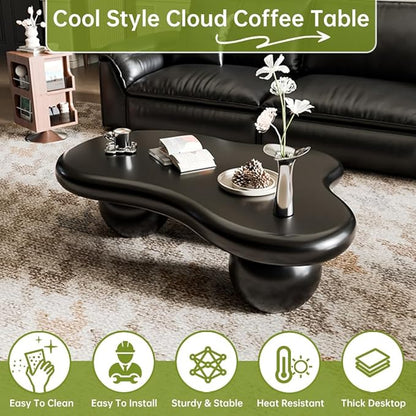 Cloud Coffee Table Modern Irregular Coffee Table Asymmetrical Unique Coffee Tables with 3 Bases for Living Room Farmhouse (A, 46")