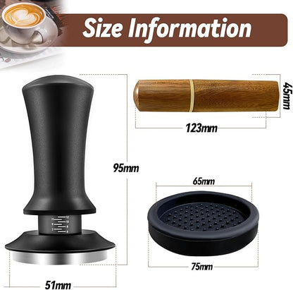 Yeelan Espresso Tamper 51mm with WDT Tool,Calibrated Spring Loaded Coffee Tamper with Silicone Mat,100% Flat Stainless Steel Base Espresso Tools - Tamper for Espresso Machine,Espresso Accessories