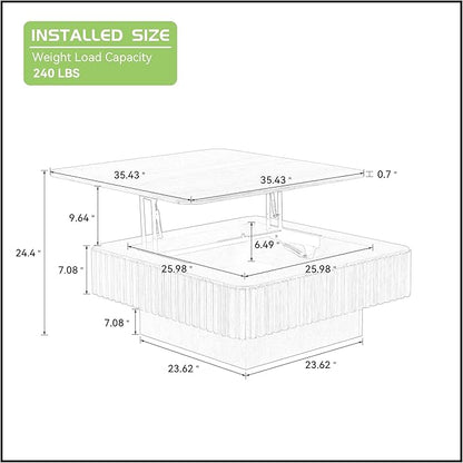 KEVINSPACE Lift Top Coffee Table Square Coffee Tables for Living Room Furniture Small CoffeeTable with Large Hidden Storage Center Table Mid Century ModernTable Rustic Black 35.43" W x14.57-24.5" H