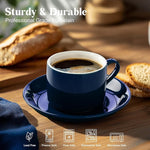 Load image into Gallery viewer, 5 Ounce Blue Porcelain Stackable Espresso Cups with Stainless Steel Holder, Set of 4, Durable Ceramic, Perfect for Home, Office or Gift