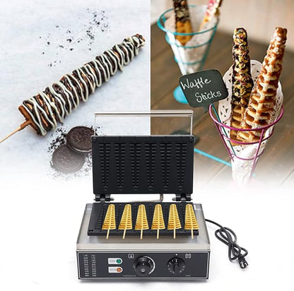 Commercial Waffle Stick Maker, Non-Stick Waffle Maker, Restaurant Flip Waffle Stick Maker, Makes Individual Waffles, Time and Temperature Controls, for Restaurant Snack Bar Home Use