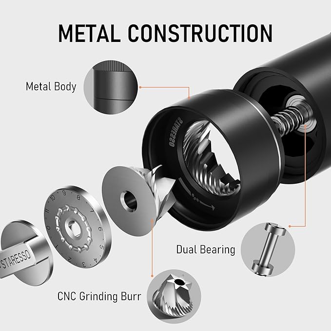 STARESSO D6 PLUS Portable Manual Coffee Grinder with Numerical Adjustable Setting, Stainless Steel Conical Burr for Consistent Grind, Easy to Use for Espresso, French Press, Pour Over, Cold Brew