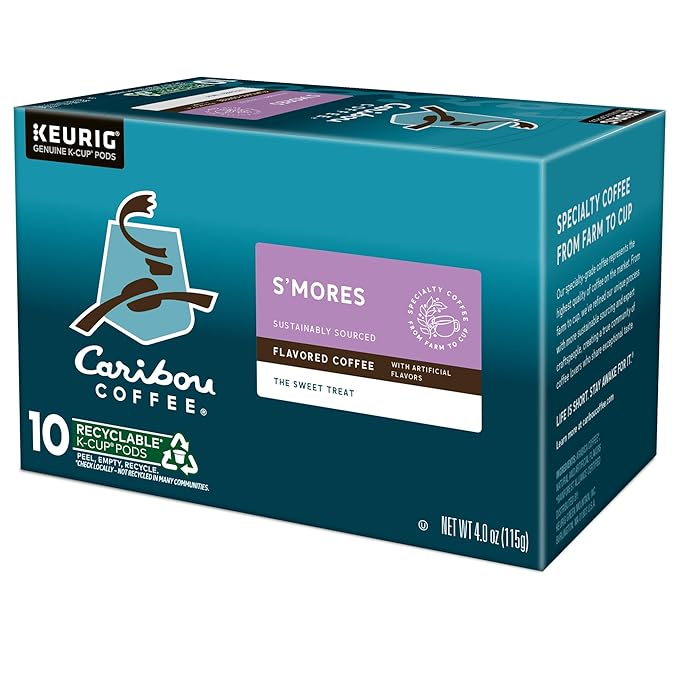 Caribou S’mores Cabin Coffee, Single Serve Keurig K-Cup Pods, Medium Roast Coffee, 60 Count (6 Packs of 10)