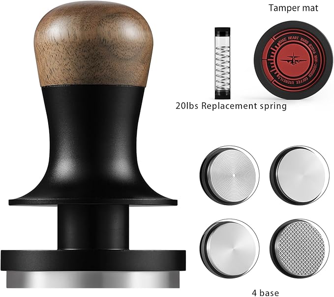 MHW-3BOMBER 58.35mm Calibrated Espresso Tamper 30lbs with Sound Feedback Espresso Tamper Set Comes with Three Additional Bases and A Replacement 20lbs Spring T6175T-OS