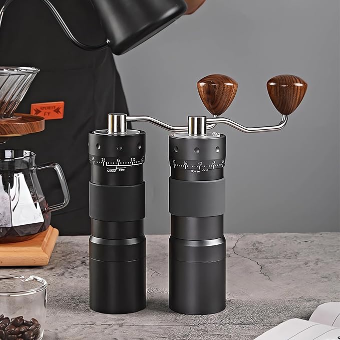 Manual Coffee Grinder Seven Star Mill Stainless Steel Mill, transparent lid Coffee Grinder with Outside Adjustable Grind Settings Portable with Magnetic Bean Compartment(Black)