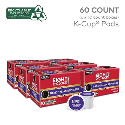 Eight O'Clock Coffee Dark Italian Roast, Keurig Single Serve K-Cup Pods, Dark Roast, 60 Count (6 packs of 10)