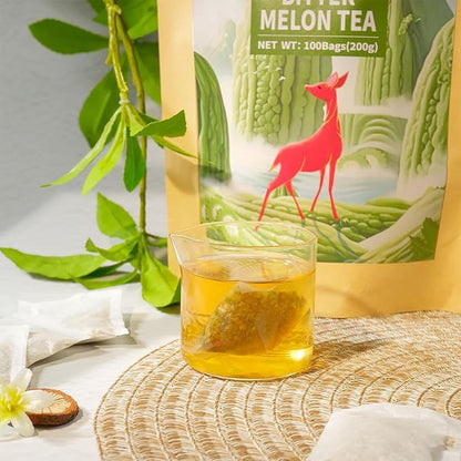 WT WEETEE Bitter Melon Tea Bags, Zero Sugar Tea, 100 Count Made with 100% Pure Natural Bitter Melon, Caffeine-free Momordica Charantia Tea