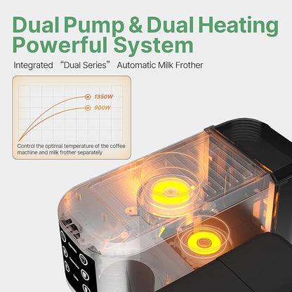 Espresso Machine 20 Bar, Touchscreen Espresso Maker with Automatic Milk Frother for Cappuccino Latte, Expresso Coffee Machine for Home with Dual Heating System and Dual Pump