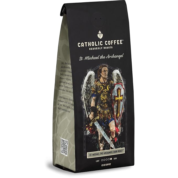 Catholic Coffee St. Michael | Dark Roast Whole Bean Coffee – Almond & Citrus Notes | 12oz Bag – Premium Catholic Gift Inspired by the Defender of Heaven