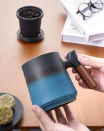 Load image into Gallery viewer, ZENS Gradient Blue Tea Cup with Infuser and Lid, 14.5oz Wood Handle Tea Mug, Loose Leaf Tea Steeper &amp; Strainer, Tea Lovers Gifts