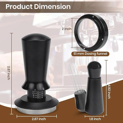 51mm Espresso Accessories Kit, Calibrated Spring Loaded Tamper, WDT Tool Espresso Machine Accessories Kit and Dosing Funnel Set, Coffee Tamper Tool and 51mm Portafilters, Barista Tools