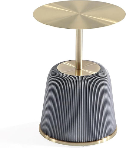 Manhattan Comfort Modern Anderson Coffee Table, 1.0 & 2.0 End Table, Upholstered in Grey Leatherette with Ceramic Faux Tabletop and Gold Metal Tabletop- Set of 3