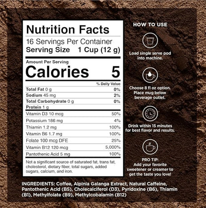 VitaCup Lightning Coffee Pods, for Memory & Focus w/ 2X Caffeine, Green Coffee Bean, B Vitamins, D3, Strong Dark Roast, Recyclable Single Serve Pod Compatible with Keurig K-Cup Brewers, 16 Ct