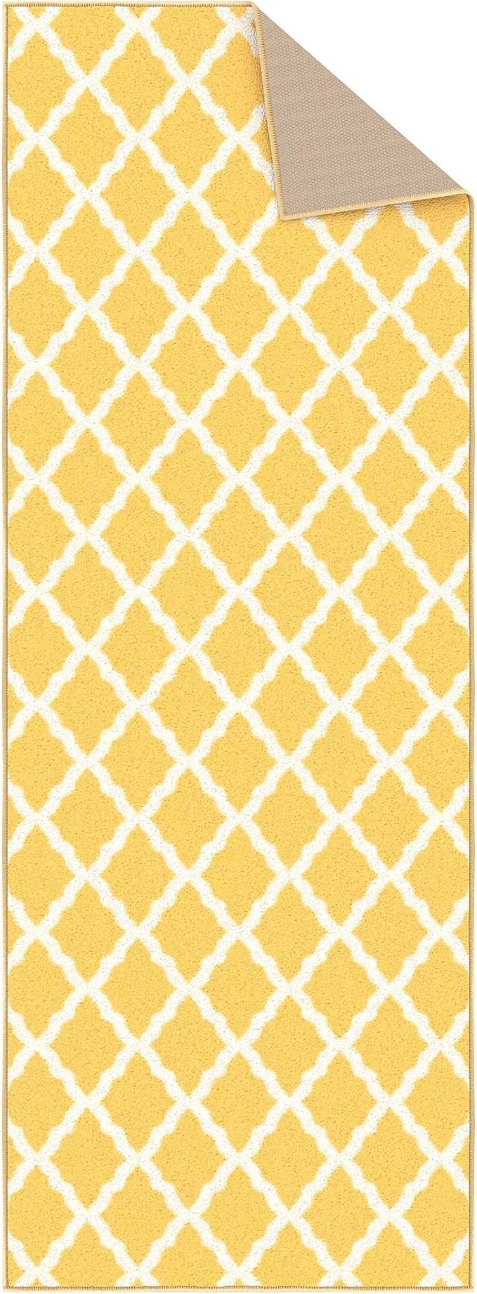 Ottomanson Hallway Runner Rug 2'2" x 6' Non Slip Trellis Area Rugs Easy to Clean Laundry Rug Runner Durable & Pet Friendly Floor Carpet Runners for Hallways Entryway Living Room Kitchen, Yellow