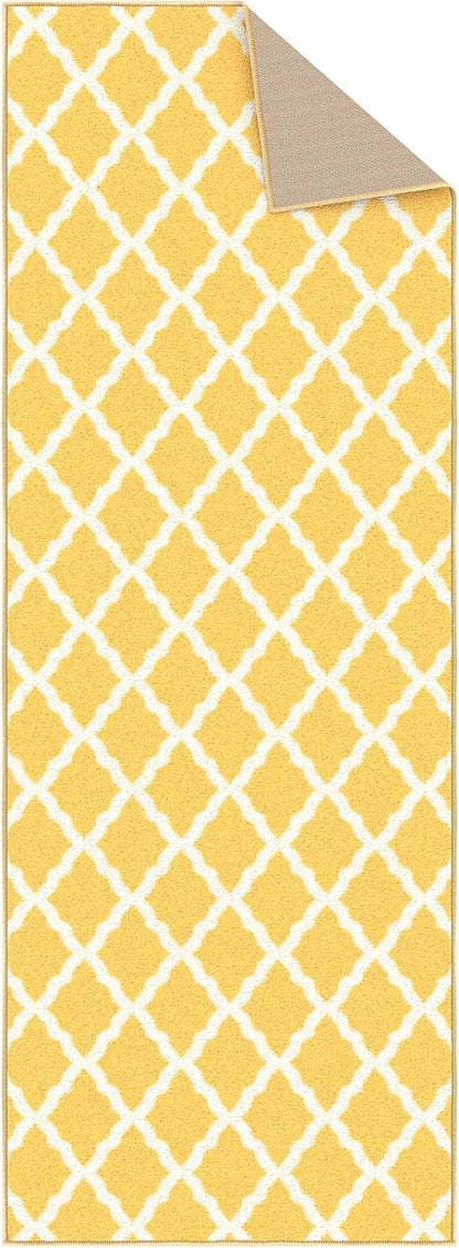 Ottomanson Hallway Runner Rug 2'2" x 6' Non Slip Trellis Area Rugs Easy to Clean Laundry Rug Runner Durable & Pet Friendly Floor Carpet Runners for Hallways Entryway Living Room Kitchen, Yellow