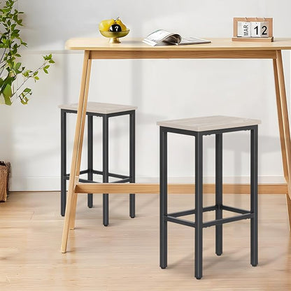 Athena Collection Bar Stools Set of 2, 26 Inches Counter Height Bar Stools Backless with Metal Legs and Footrest, Wood Barstools for Home, Kitchen Island, Counter, Grey