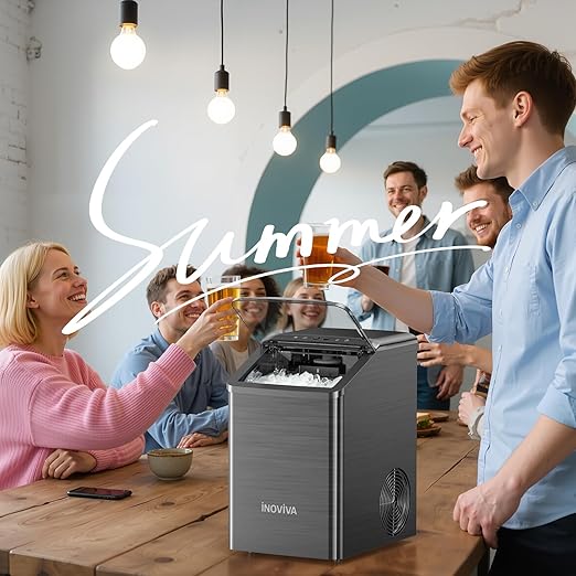 Nugget Ice Maker Countertop, 40lbs/24H Soft Chewable Pellet Ice Machine with Self-Cleaning, Sonic Ice Maker for Home Kitchen, Office - Black Stainless