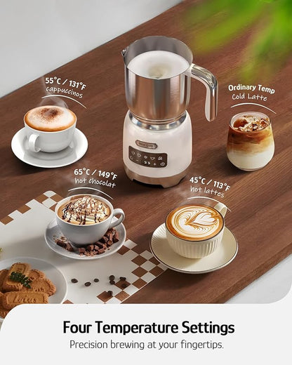 Hazel Quinn Milk Frother, 5 Functions, Variable Temp & Thickness Frother and Steamer, Detachable for Dishwasher Safe, 400ML/13.5OZ for Hot & Cold Latte, Cappuccino - Pearl White