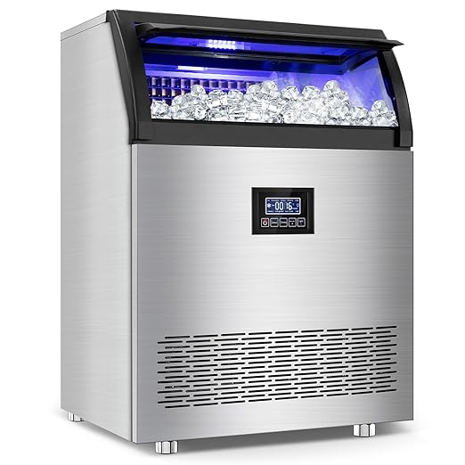 350 Lbs/24H Commercial Ice Maker – 80 Lbs Storage Bin, 126 Ice Cubes Per Cycle – Stainless Steel Undercounter/Freestanding Design, Perfect for Home, Bar, and Outdoor Use, Self-Cleaning Function