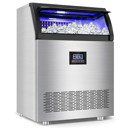350 Lbs/24H Commercial Ice Maker – 80 Lbs Storage Bin, 126 Ice Cubes Per Cycle – Stainless Steel Undercounter/Freestanding Design, Perfect for Home, Bar, and Outdoor Use, Self-Cleaning Function