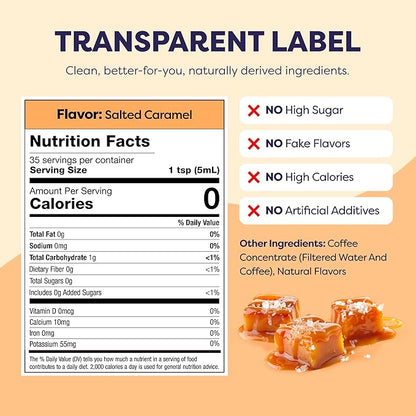 Coffee Concentrate - Limited Release Flavors - Cold Brew Coffee, Perfect for Hot or Iced Instant Coffees, Hot Drinks, Cold Brew Concentrate, 35 Servings - Salted Caramel