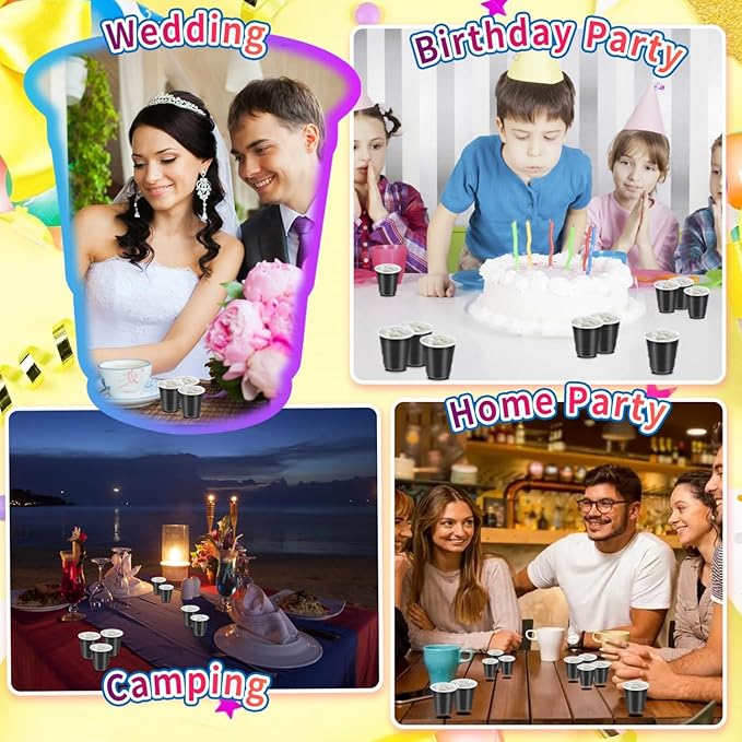 100 Pack 2 oz Plastic Shot Cups Disposable, Mini Disposable Shot Glasses Jello Shot Cups, 2 oz Party Cups for Wedding, Party Favor, Beer Taste Serving, Snacks, Tastings (Black)