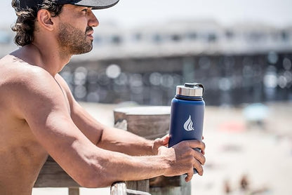 HYDRO CELL Stainless Steel Insulated Water Bottle with Straw - For Cold & Hot Drinks - Metal Vacuum Flask with Screw Cap and Modern Leakproof Sport Thermos for Adults (Navy 32oz)
