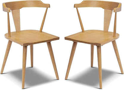 Poly & BARK Mid Century Modern Enzo Dining Chair Solid Oak Wood Set of 2