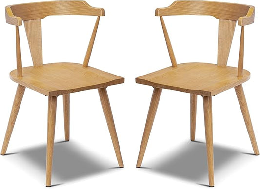 Poly & BARK Mid Century Modern Enzo Dining Chair Solid Oak Wood Set of 2