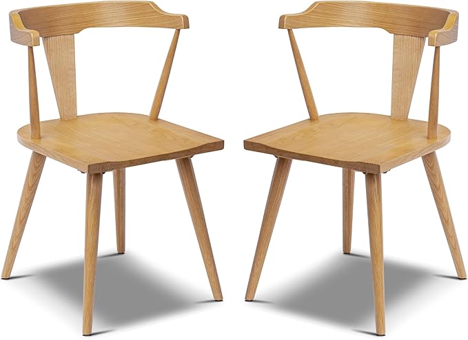 Poly & BARK Mid Century Modern Enzo Dining Chair Solid Oak Wood Set of 2
