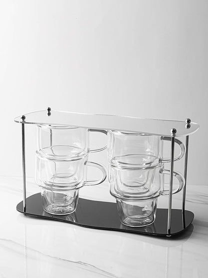 NIRA.Z 4 Pack Double Wall Glass Coffee Mugs 12 OZ Insulated Espresso Cups with Handle, Stackable Thermal Glass Coffee Cups, Ideal for Hot & Cold Drinks, Juice, Americano, Latte, Tea Bags, Cappuccinos