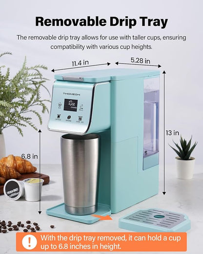 K Cup Coffee Maker With Bold Setting, Single Serve Hot & Iced Coffee Maker for K-Cup and Grounds, 52oz Removable Water Tank, 6 to14oz Brew Sizes, Pod Coffee Machine With Reusable Filter, Blue