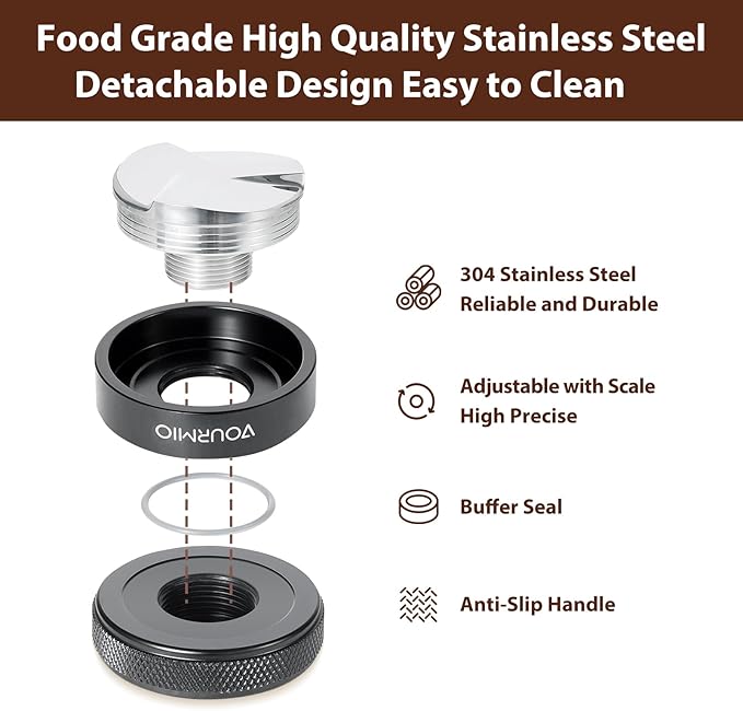 58mm Coffee Distributor - Adjustable Depth Stainless Steel Base Espresso Distribution Tool, Compatible with Breville 58mm Portafilter, Professional Barista Espresso Accessories, Black