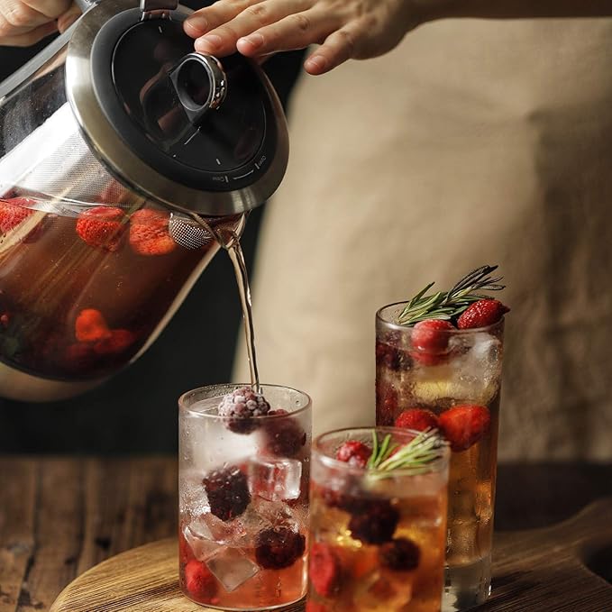 BUYDEEM K2423 Tea Maker, 316 Stainless Steel & Heat Resistant DURAN Glass Electric Kettle, Removable Infuser, Auto Keep Warm, 1.2L