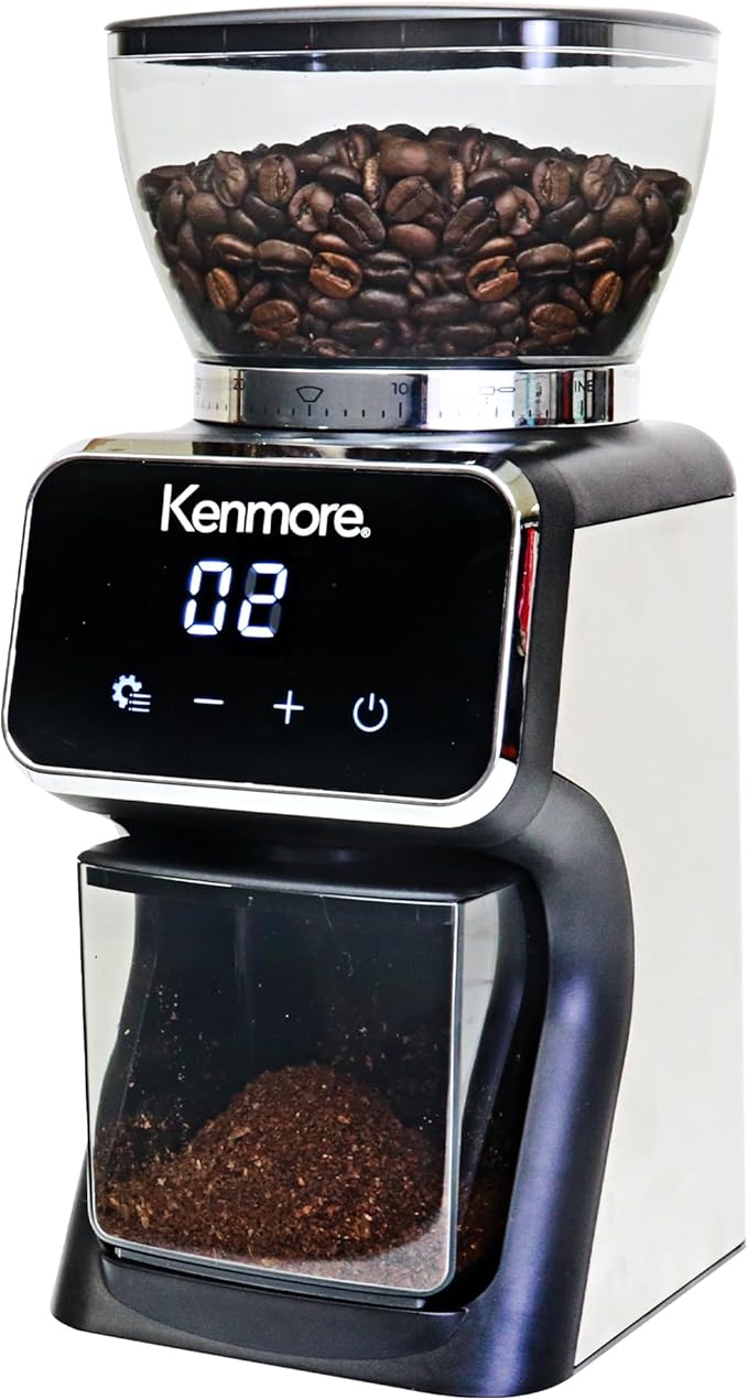 Kenmore Conical Burr Grinder - Grind Coffee Beans For Home Brewing, Smart Maquina Moler, Control Dosing For Espresso, French Press, Drip Coffee, 30 Grind Size, Digital Control, Spice grinding