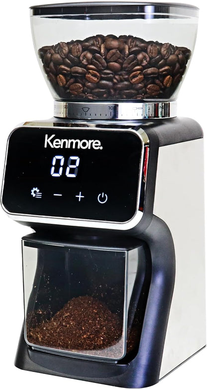 Kenmore Conical Burr Grinder - Grind Coffee Beans For Home Brewing, Smart Maquina Moler, Control Dosing For Espresso, French Press, Drip Coffee, 30 Grind Size, Digital Control, Spice grinding