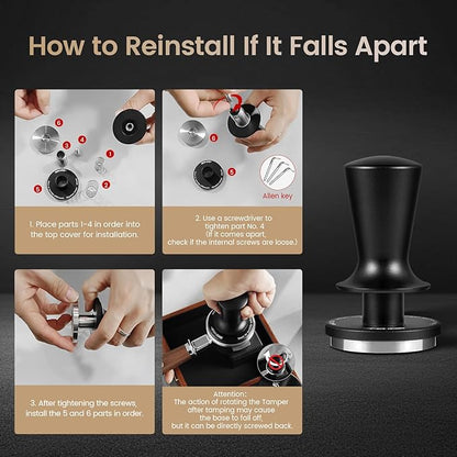 MHW-3BOMBER Tamper Tool Espresso 58mm, Coffee Tamper with Spring Loaded, Auto-rebound, 58.35mm Espresso Press Tamper Tool for 58mm Espresso Machine, Auto-Leveling Tamper without Tilting,T6101-OS