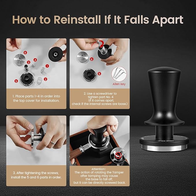 MHW-3BOMBER Tamper Tool Espresso 58mm, Coffee Tamper with Spring Loaded, Auto-rebound, 58.35mm Espresso Press Tamper Tool for 58mm Espresso Machine, Auto-Leveling Tamper without Tilting,T6101-OS