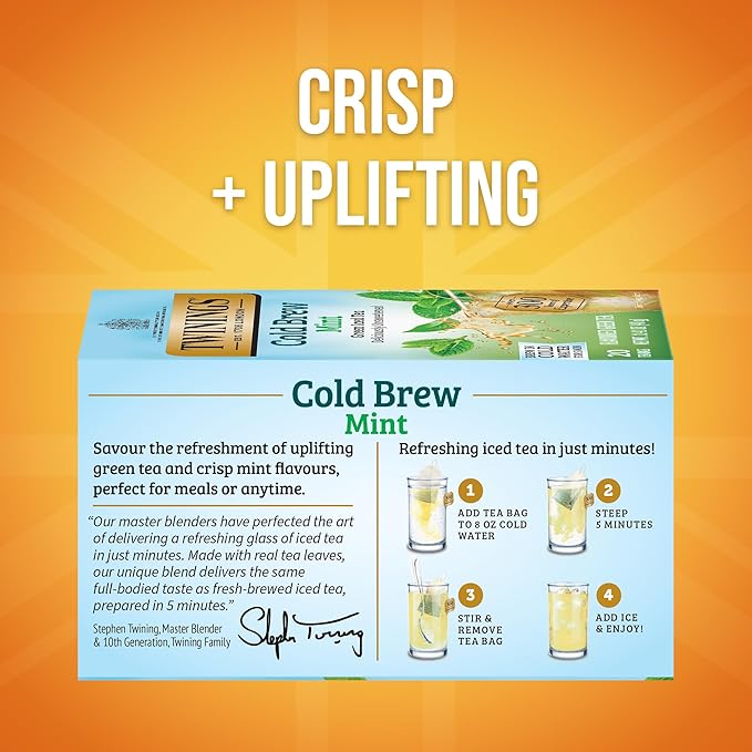 Twinings Mint Green Cold Brew Iced Tea Bags, 20 Count (Pack of 6), Unsweetened Flavoured Green Tea, Caffeinated, 120 Teabags