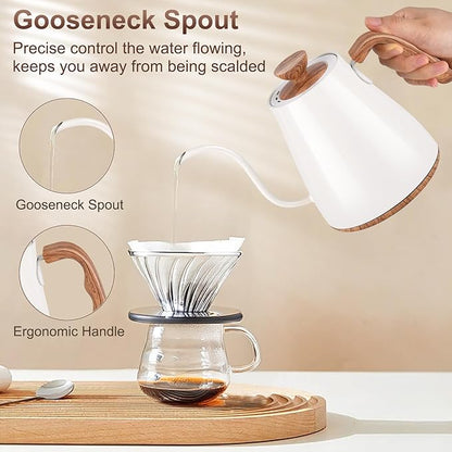 Gooseneck Electric Kettle, Intelligent Temperature Control, Stainless Steel Inner, Quick Heating, for Pour Over Coffee, Brew Tea, Boil Hot Water, 1000W 0.9L Cream White