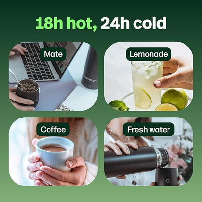 KALMATEH Modern & Elegant Double Walled Vacuum Insulated Stainless Steel Thermo Bottle 1000 ml, Precise Pouring & Heat Retention For Yerba Mate, Coffee, Tea, and Camping