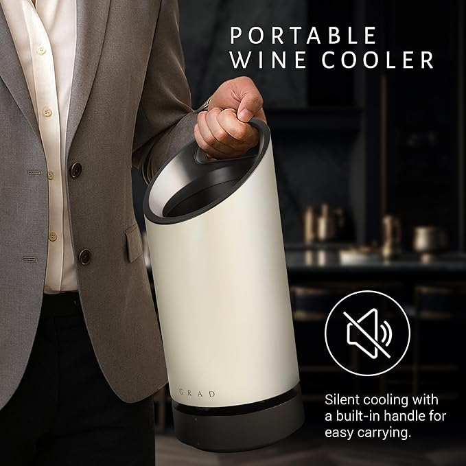 Grad No.1 Wine Cooler – Portable & Rechargeable Wine Cooler with Precise Temperature Control (41-69°F),Scandinavian Design, Silent Operation, Long Battery Life – Luxury Wine Accessory for Home