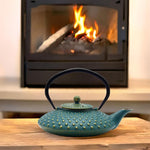 Load image into Gallery viewer, 27.1oz Small Cast Iron Teapot,SECHUDO Tea Kettle Coated with Enameled Interior for Stovetop Safe, Japanese Style Cast Iron Teapot with Stainless Steel Infuser for Loose Tea,Flat Pattern(800ml)