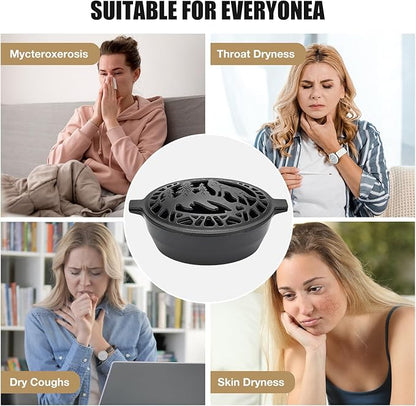 Wood Stove Steamer 2.5 Quart, Wood Stove Humidifier with Decorative Wolf Pattern, Cast Iron Steamer for Wood Stove Rust Resistant Matte Black