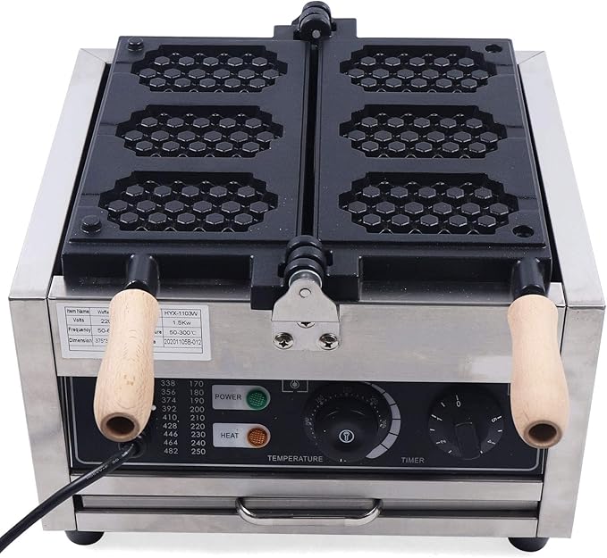 Electric Waffle Maker Machine 1500W 110V Nonstick Electric Honeycomb Waffle Pop Maker, Commercial Stainless Steel Waffle Maker for Restaurant Bakeries Snack Bar Home