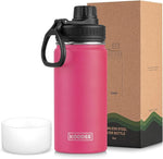 Load image into Gallery viewer, koodee Kids 16oz Stainless Steel Vacuum Insulated Water Bottle for Back to School Wide Mouth Flask with Leakproof Spout Lid (Pink Red)