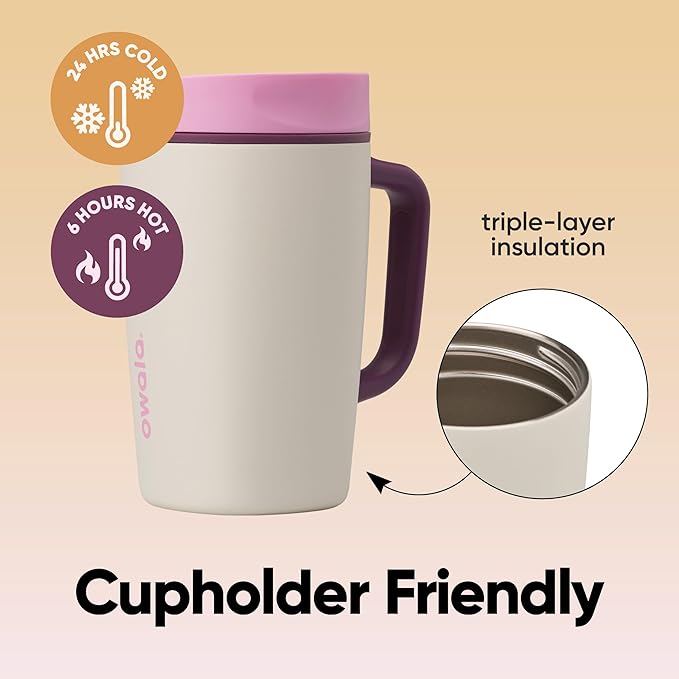 Owala SmoothSip Slider Stainless Steel Insulated Travel Mug, 100% Leak Proof, For Hot and Cold Drinks, Travel Friendly with Sliding Lock Lid, 12oz, BPA Free, Leak Proof, Pink/Tan (Daybreak)