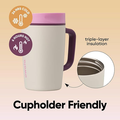 Owala SmoothSip Slider Stainless Steel Insulated Travel Mug, 100% Leak Proof, For Hot and Cold Drinks, Travel Friendly with Sliding Lock Lid, 12oz, BPA Free, Leak Proof, Pink/Tan (Daybreak)